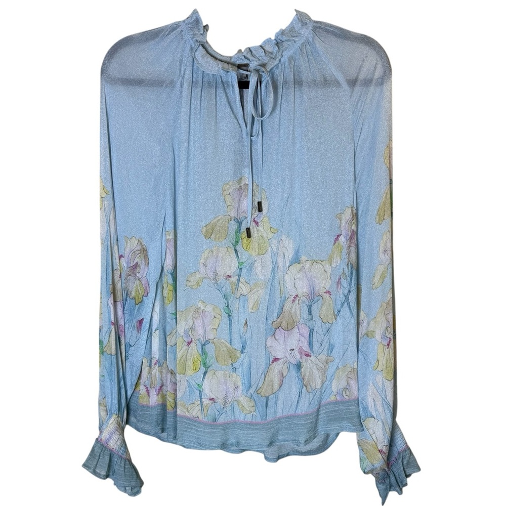Blank London Women’s Light Blue Floral Feminine Sheer Mahogany Blouse by Sz M